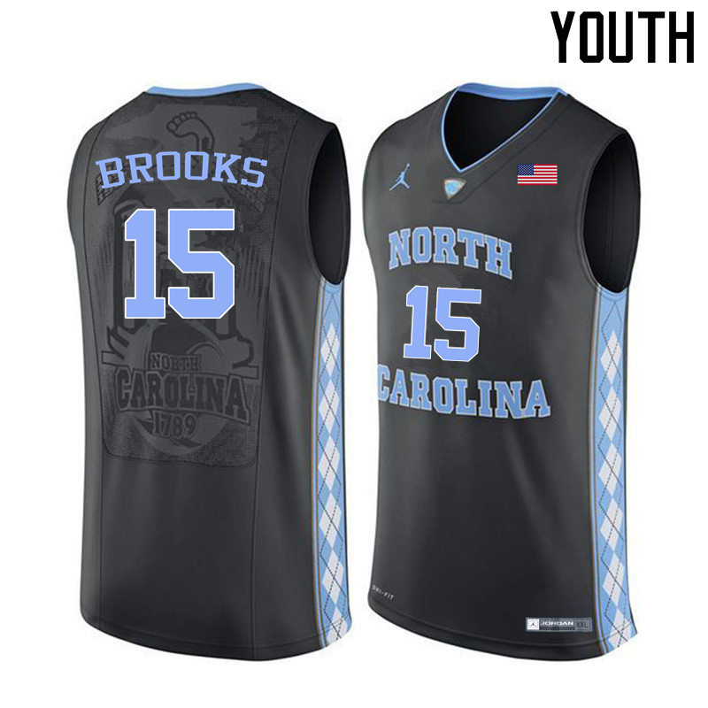 Youth #15 Garrison Brooks North Carolina Tar Heels College Basketball Jerseys Sale-Black - Click Image to Close